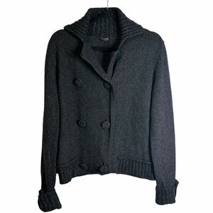 Prive Cashmere Black Double-Breasted Women's Cardigan Sweater Large Quiet Luxury